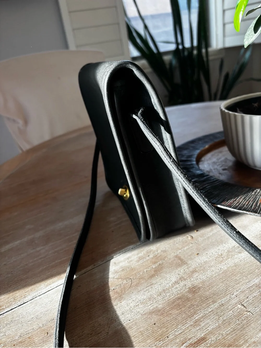 Coach VTG Black Leather Crossbody with Gold Turnlock
